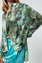 Green Print Chiffon Shirt