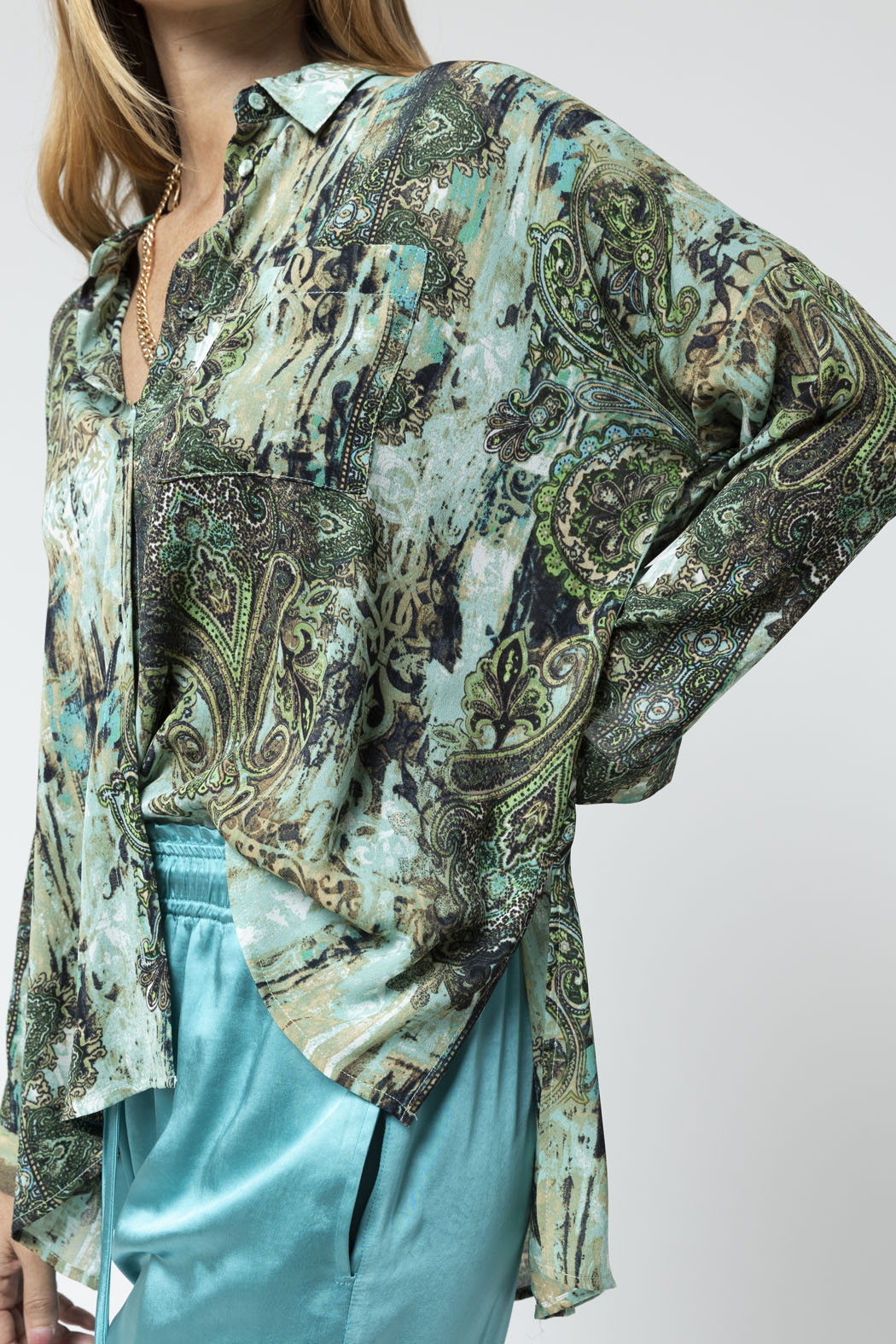 Green Print Chiffon Shirt