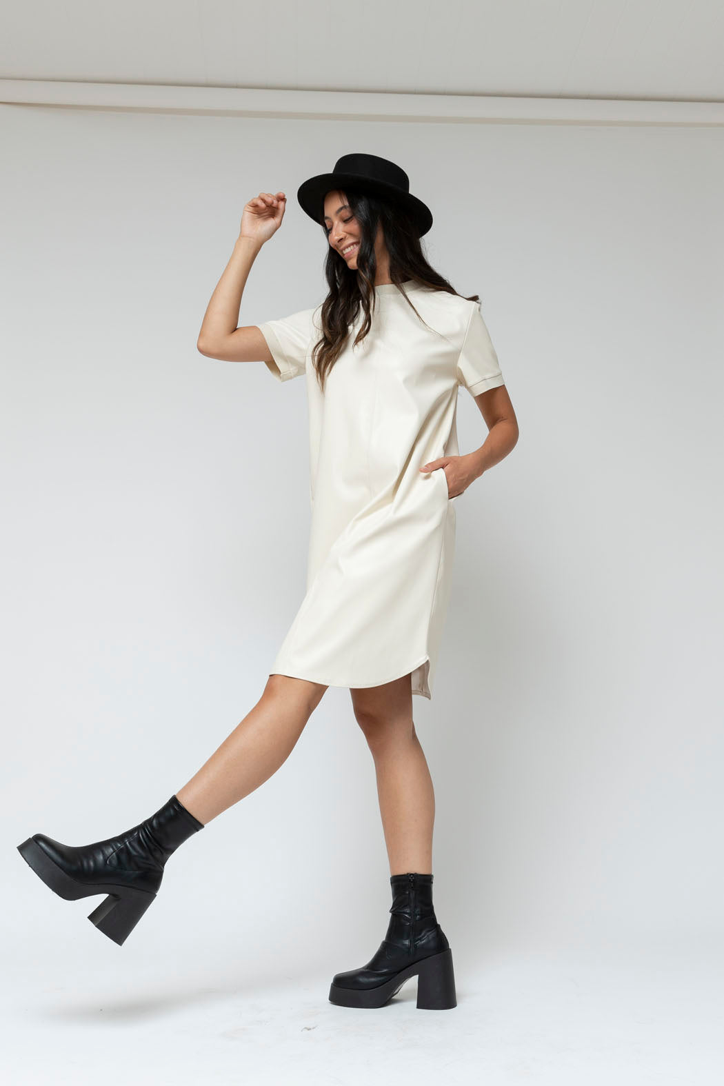 Ivory Faye Vegan Leather Tee Dress - Sale