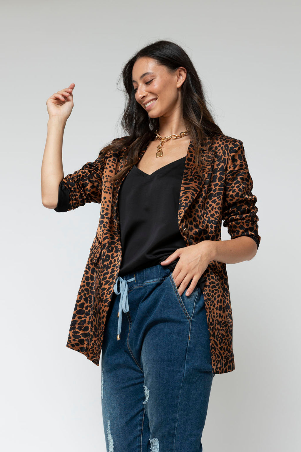 Tan Animal Silky Blazer