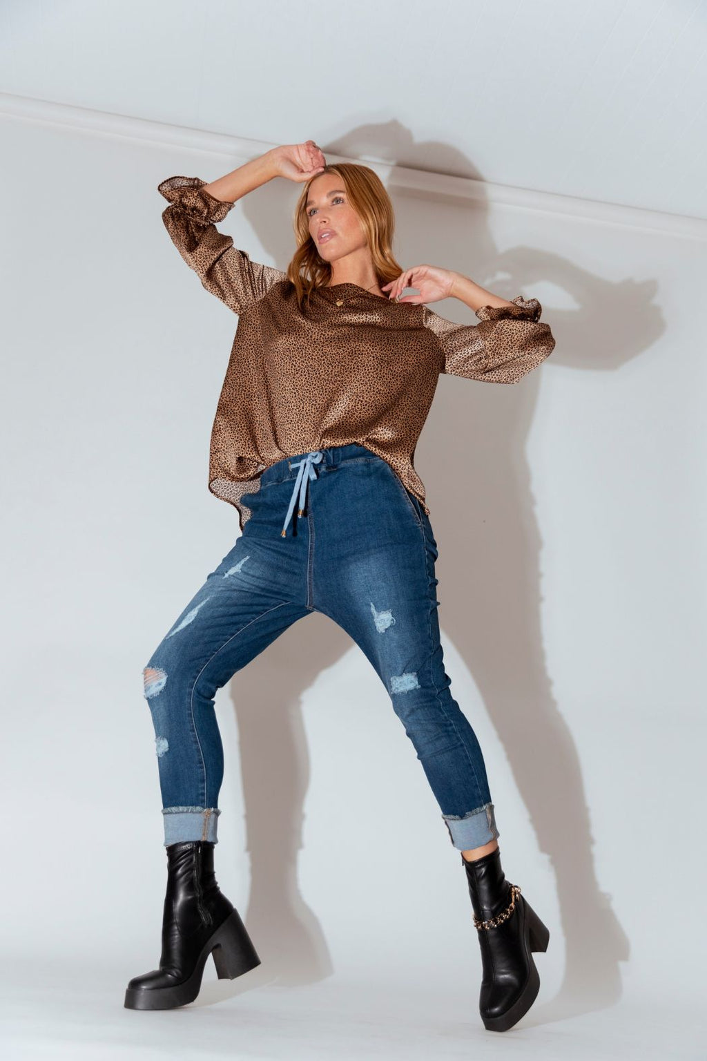 Brown Sienna Print V Top - Sale