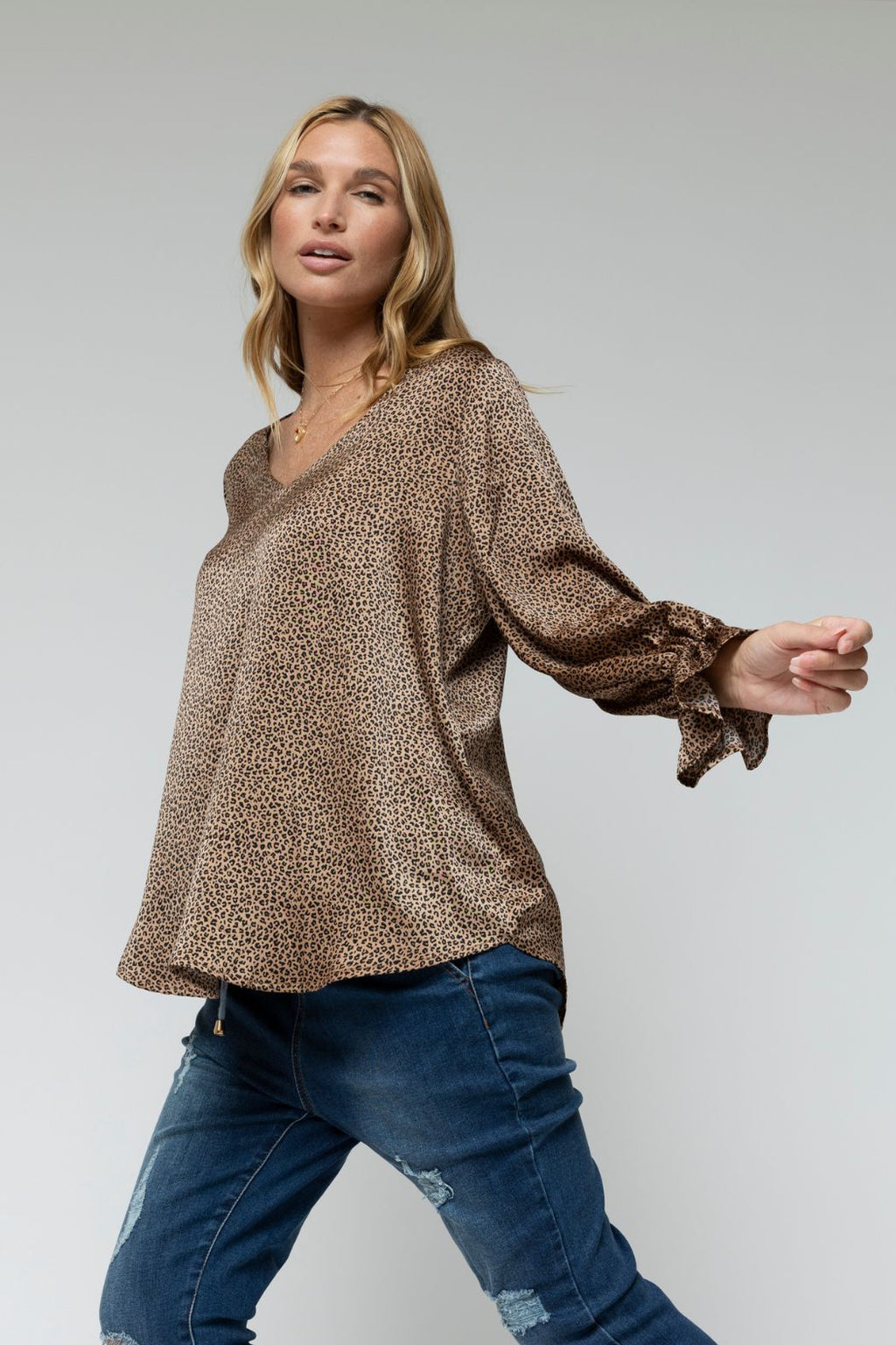 Brown Sienna Print V Top - Sale