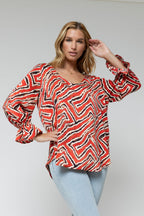 Red Sienna Print V Top - Sale