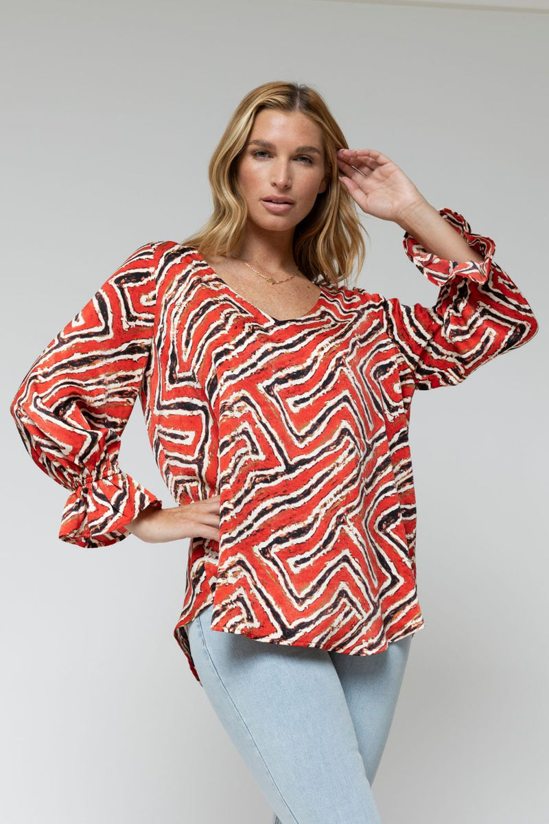 Red Sienna Print V Top - Sale