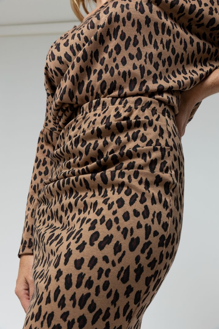 Tan Animal Jacquard Split Skirt - Sale