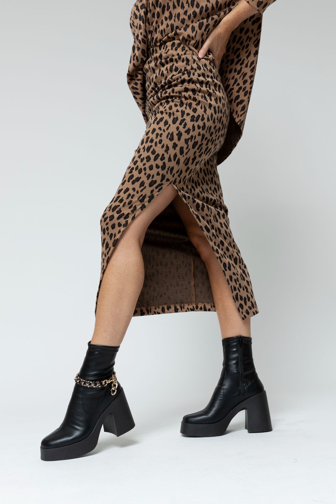 Tan Animal Jacquard Split Skirt - Sale