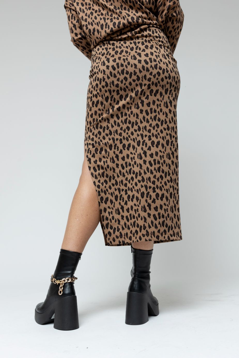 Tan Animal Jacquard Split Skirt - Sale
