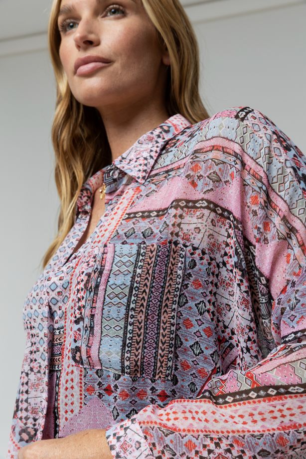 Pink Everyday Print Chiffon Shirt