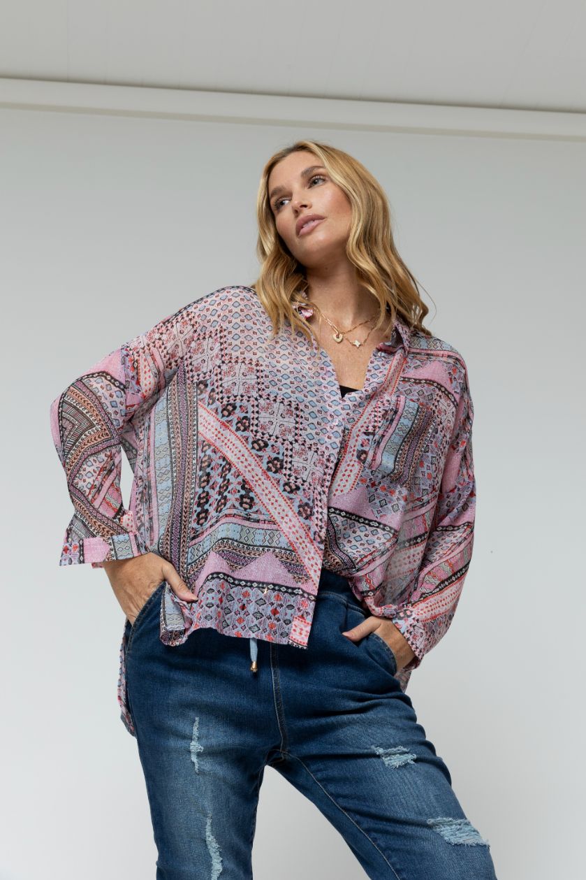 Pink Everyday Print Chiffon Shirt