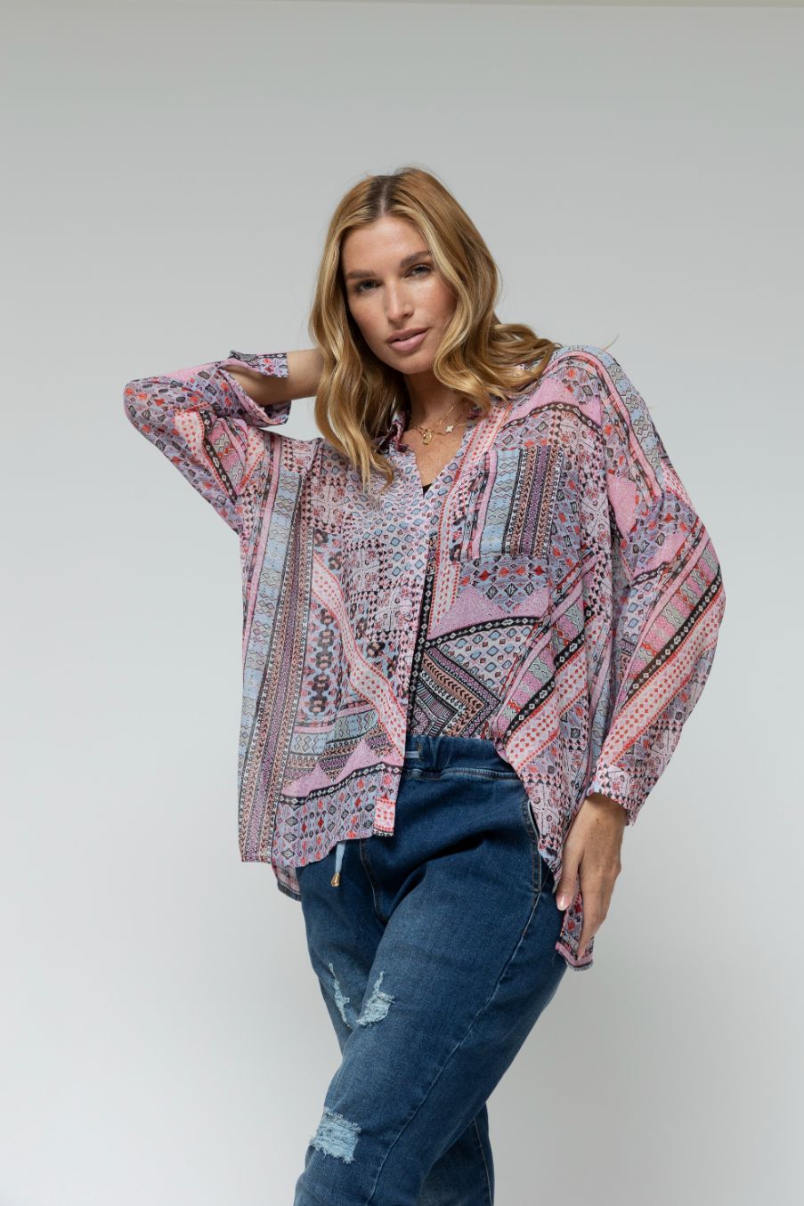 Pink Everyday Print Chiffon Shirt