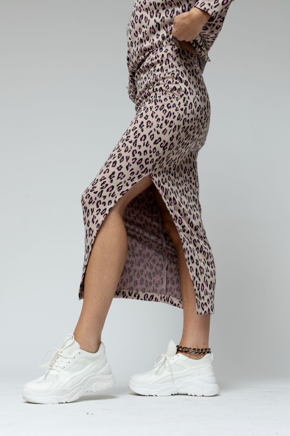 Ivory Animal Jacquard Split Skirt