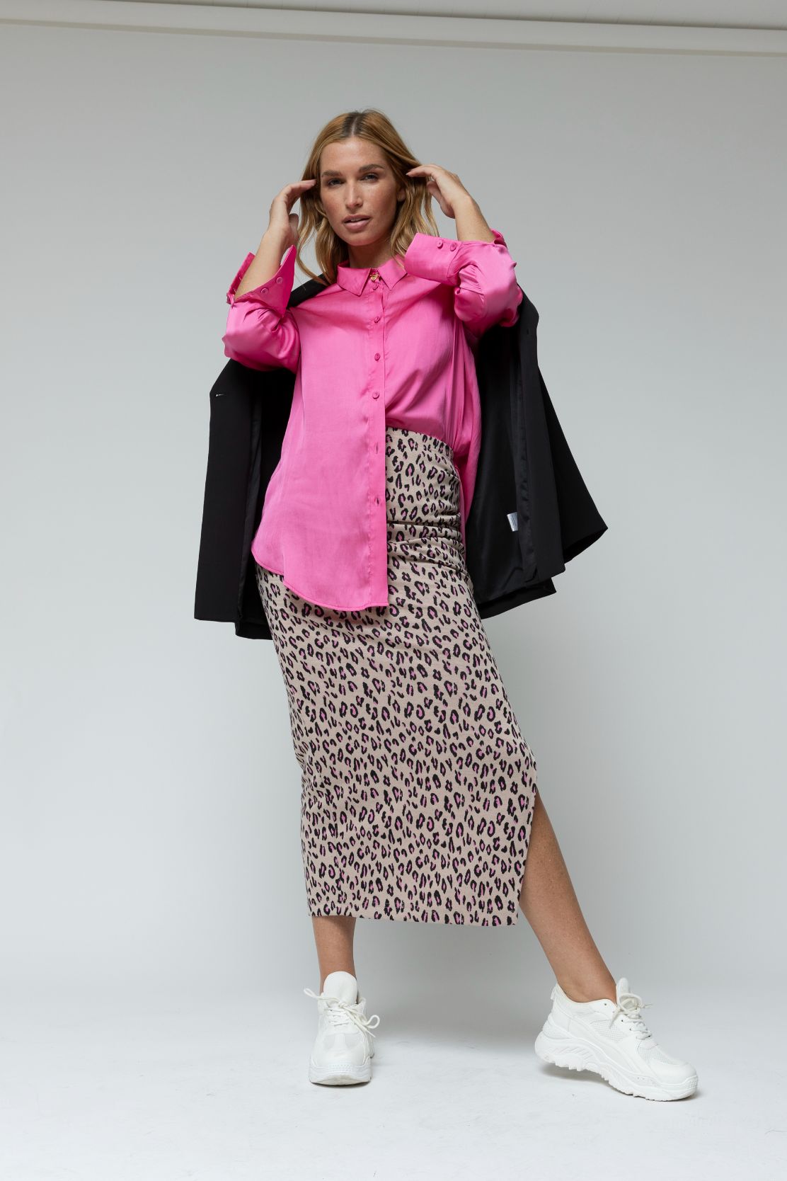 Ivory Animal Jacquard Split Skirt