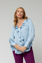 Blue Cascade Frill Shirt - Sale
