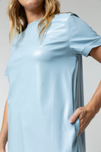 Pale Blue Faye Vegan Leather Tee Dress - Final Sale