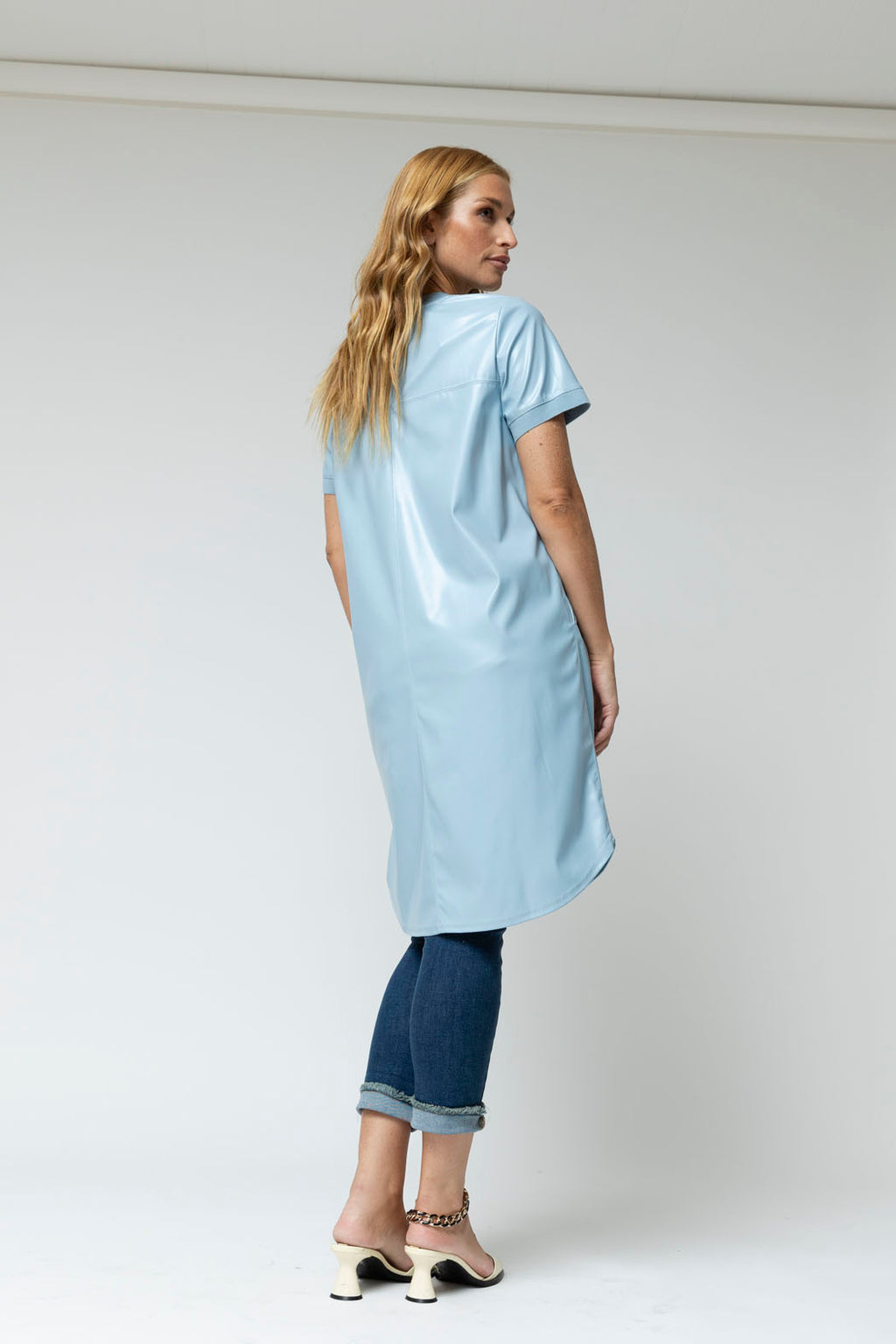 Pale Blue Faye Vegan Leather Tee Dress - Final Sale