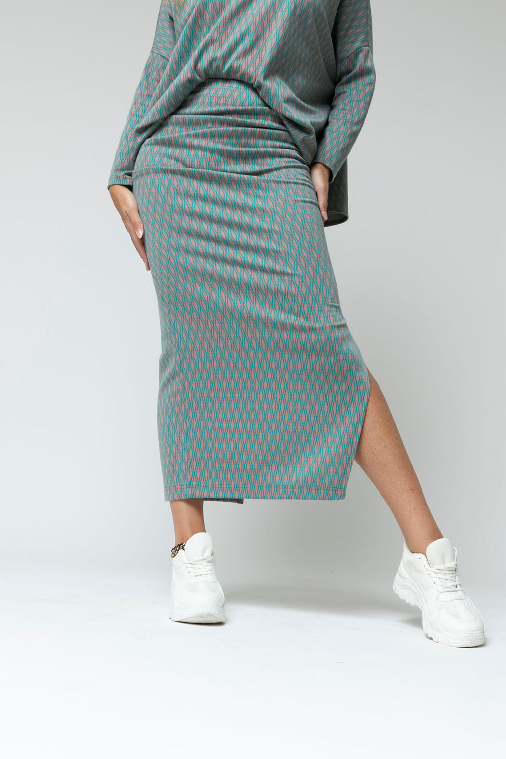Jade Jacquard Split Skirt - Final Sale