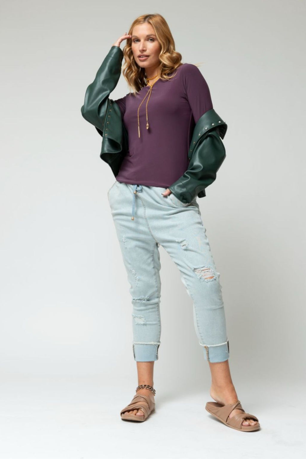 Plum Long Sleeve Contour Top- Sale