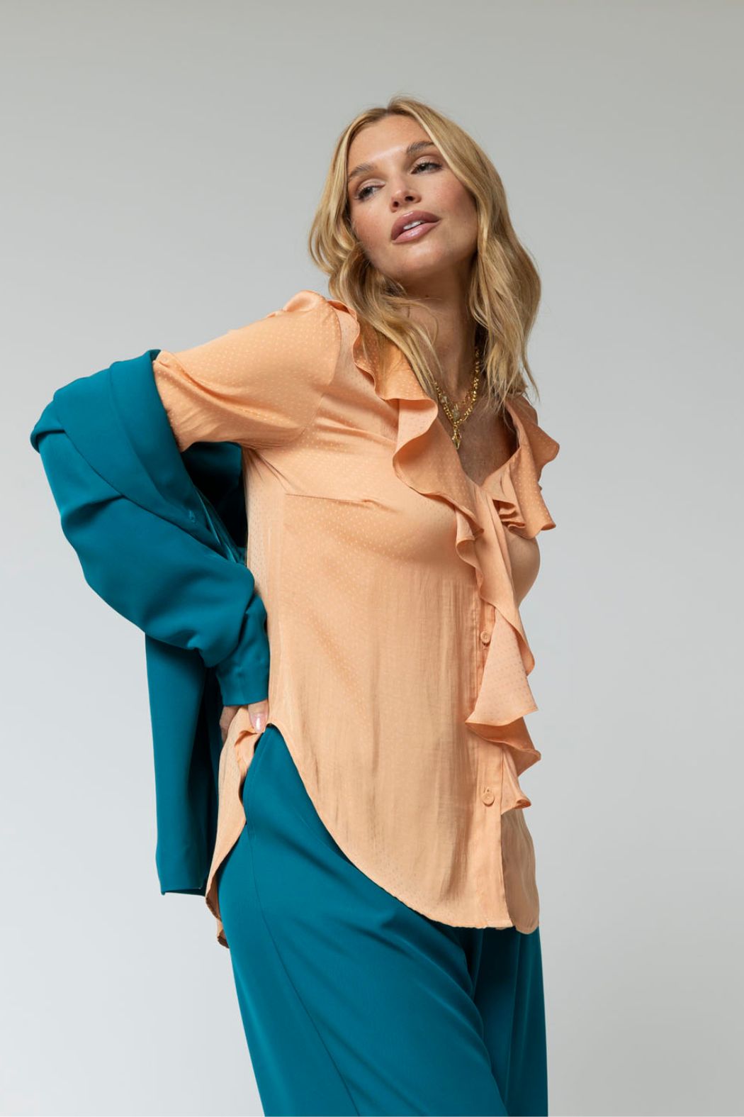 Peach Cascade Dobby Blouse - Final Sale