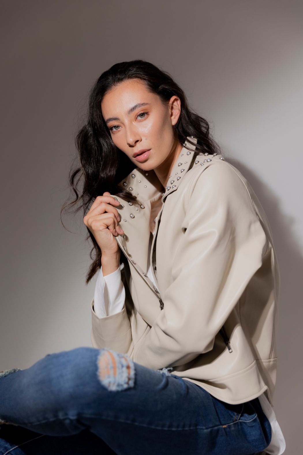 Ivory Ultra Pearl Biker Jacket - Sale