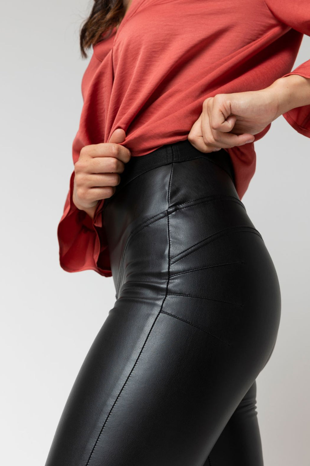 Black Coated Split Miracle Pants
