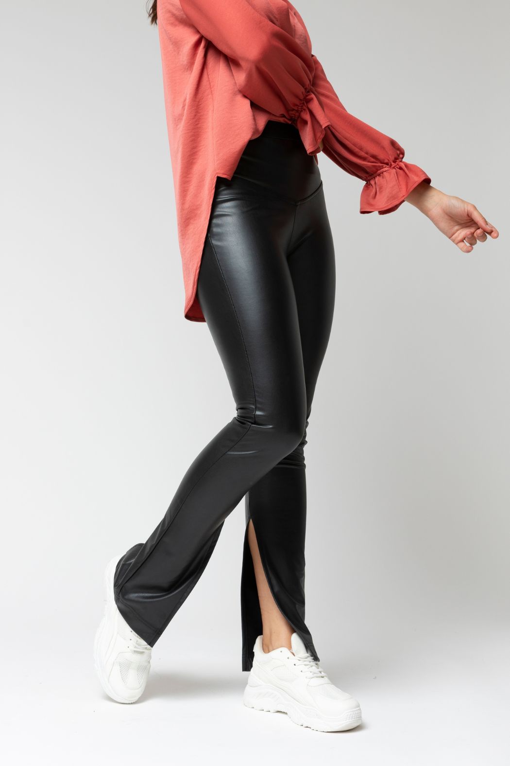 Black Coated Split Miracle Pants