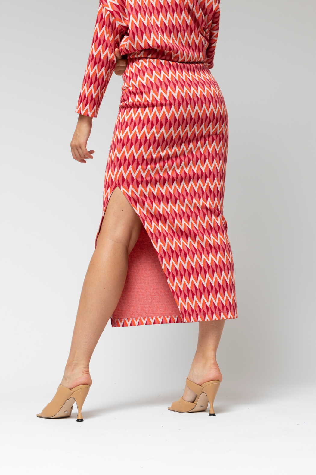Orange Pink Jacquard Split Skirt - Sale