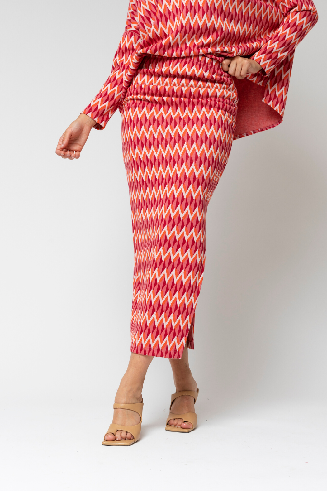 Orange Pink Jacquard Split Skirt - Sale