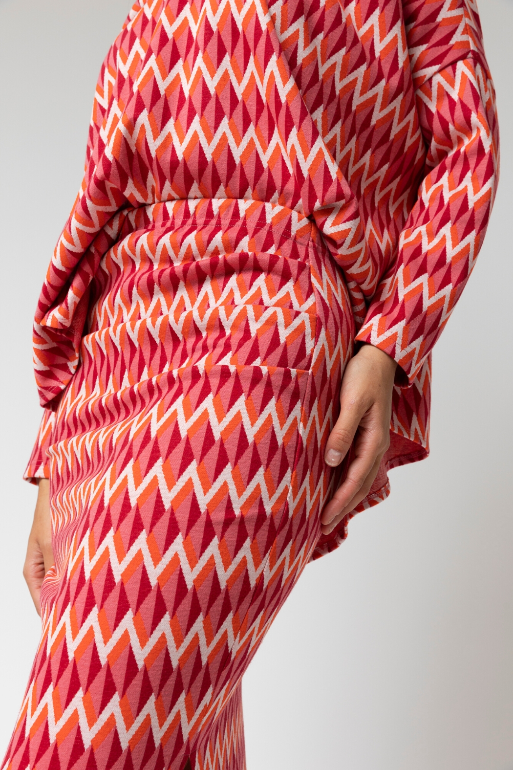 Orange Pink Jacquard Split Skirt - Sale