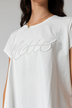 White Motto Embroidered Tee - Final Sale