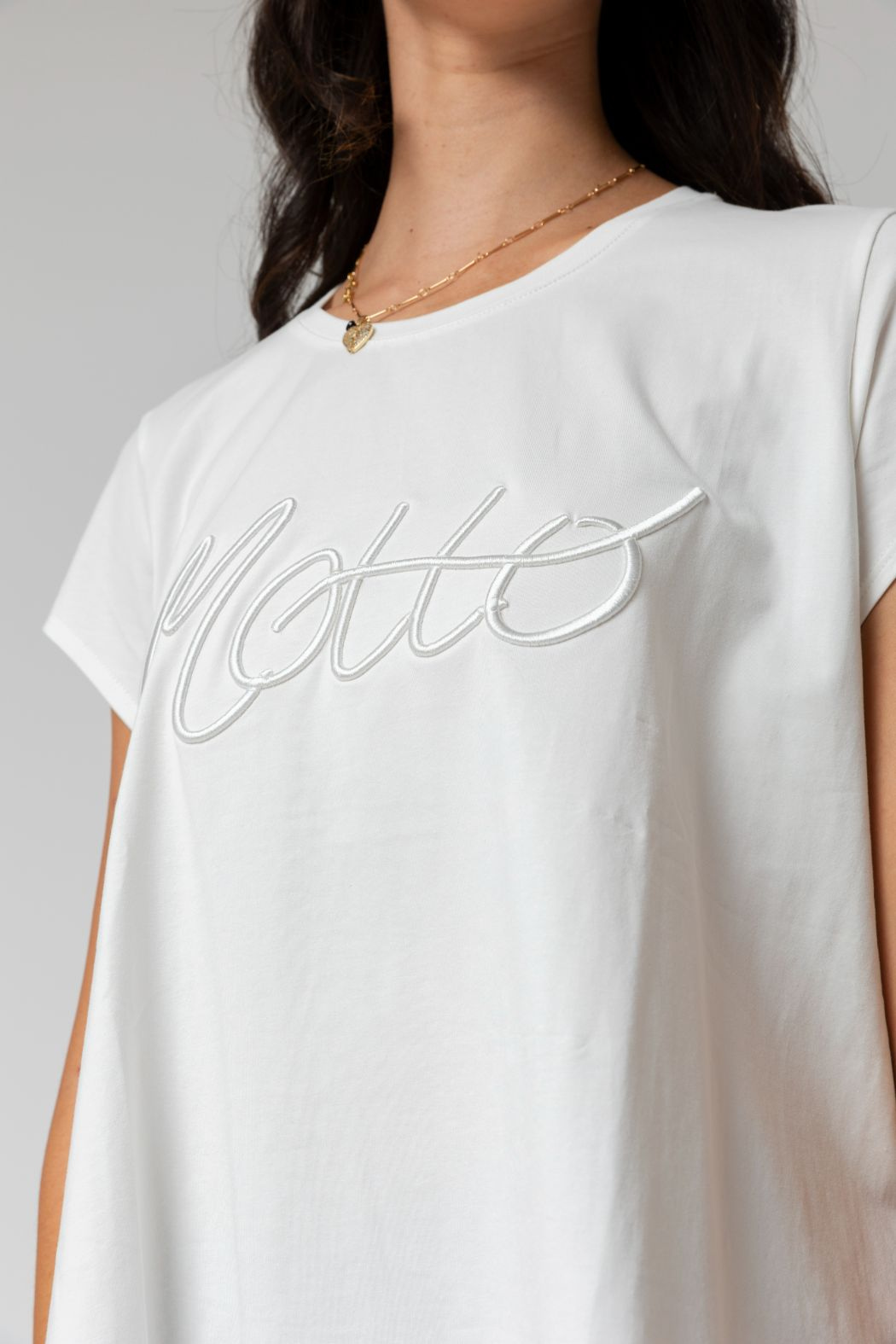 White Motto Embroidered Tee - Final Sale