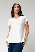 White Motto Embroidered Tee - Final Sale