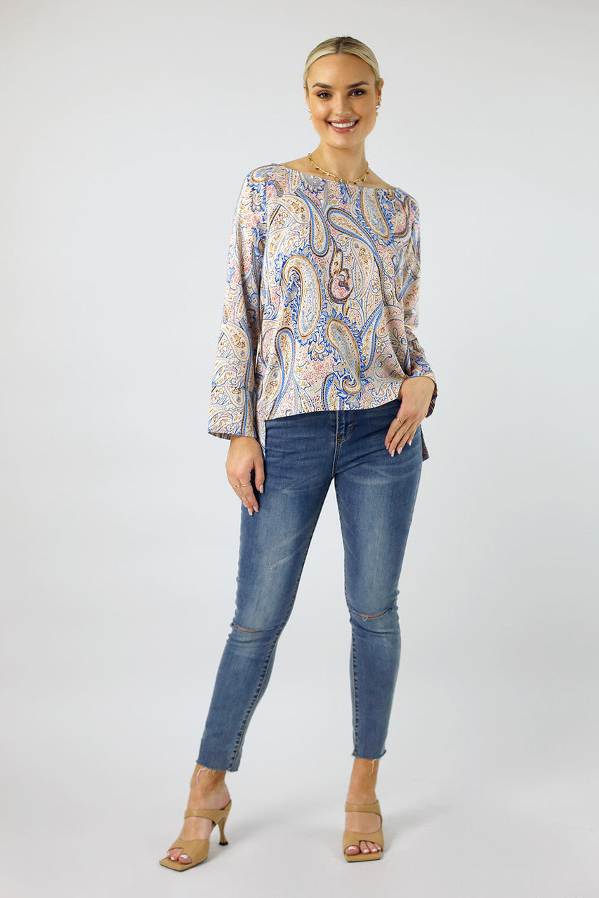 Cream Paisley Silky Raglan Top - FINAL SALE