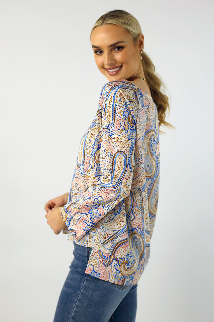 Cream Paisley Silky Raglan Top - FINAL SALE