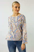 Cream Paisley Silky Raglan Top - FINAL SALE