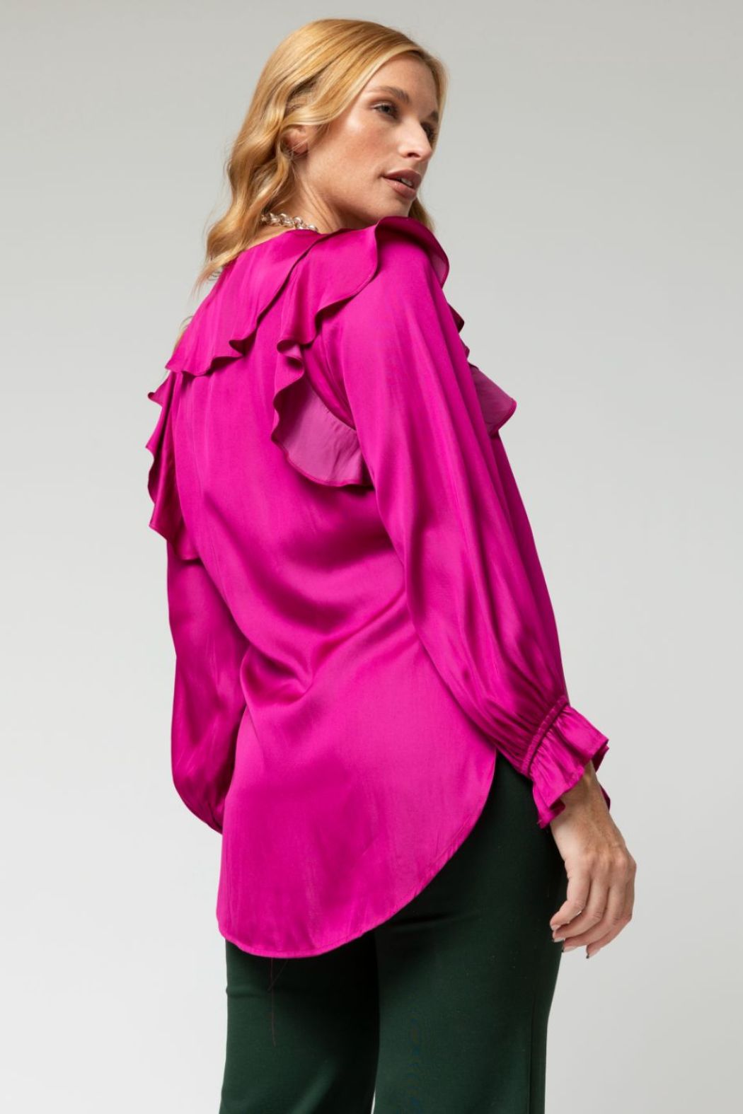 Crimson Silky Ruffle Blouse - Sale