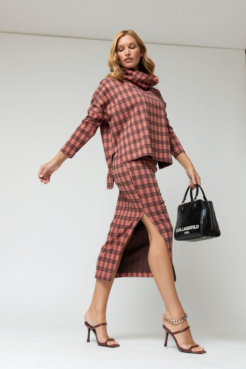 Pink Check Split Skirt - Final Sale