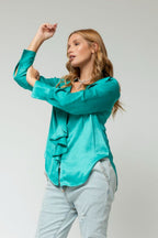 Turquoise Cascade Frill Shirt - Final Sale