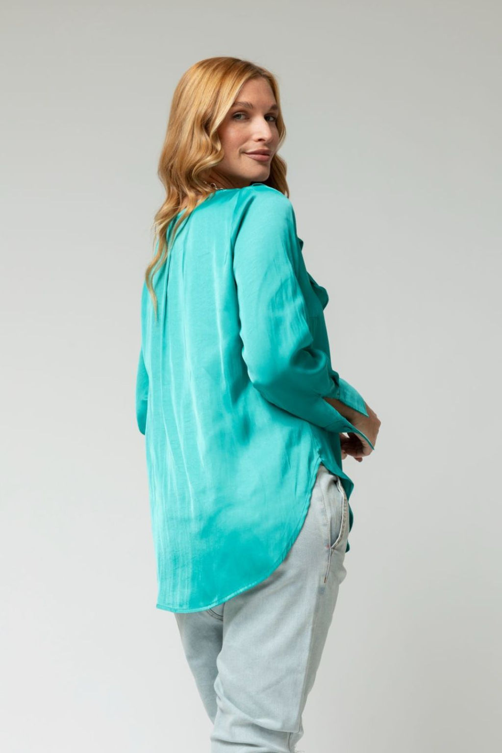 Turquoise Cascade Frill Shirt - Final Sale