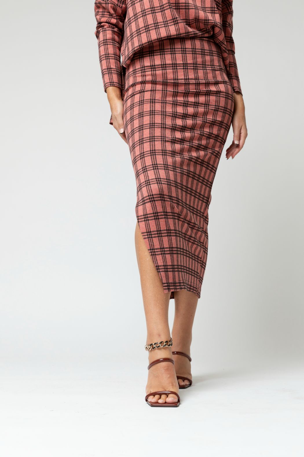 Pink Check Split Skirt - Final Sale