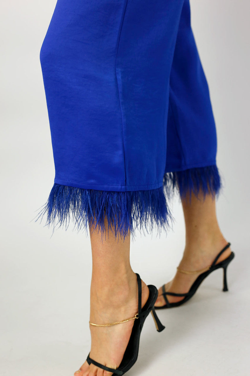 Cobalt Satin Feather Culottes - Final Sale