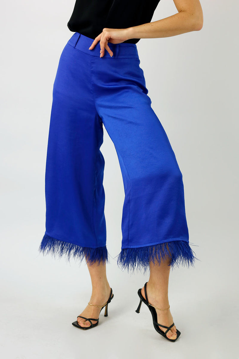 Cobalt Satin Feather Culottes - Final Sale