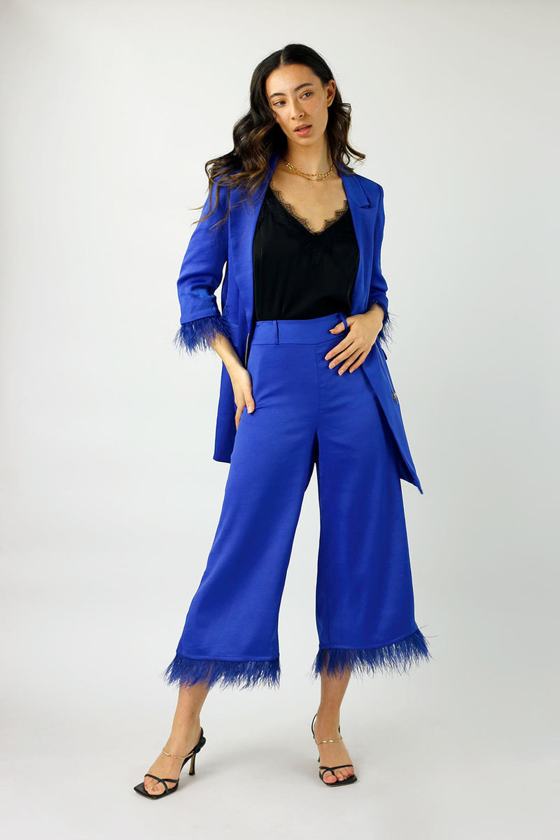 Cobalt Satin Feather Culottes - Final Sale
