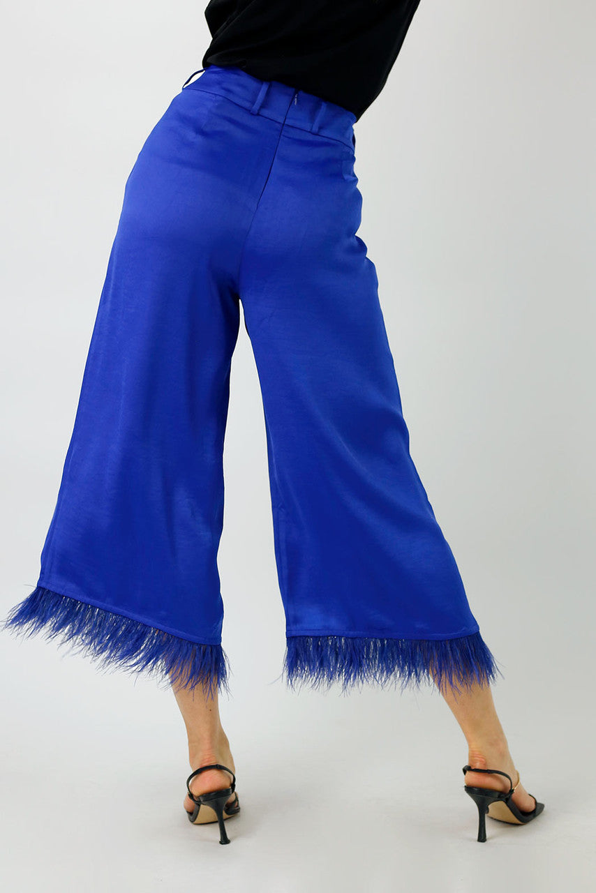Cobalt Satin Feather Culottes - Final Sale