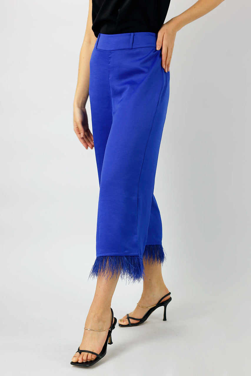Cobalt Satin Feather Culottes - Final Sale