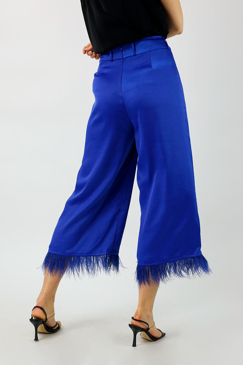 Cobalt Satin Feather Culottes - Final Sale