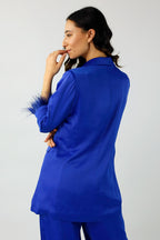 Cobalt Satin Feather Blazer - Final Sale
