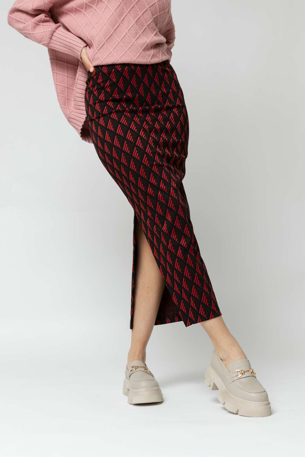 Black Red Split Skirt