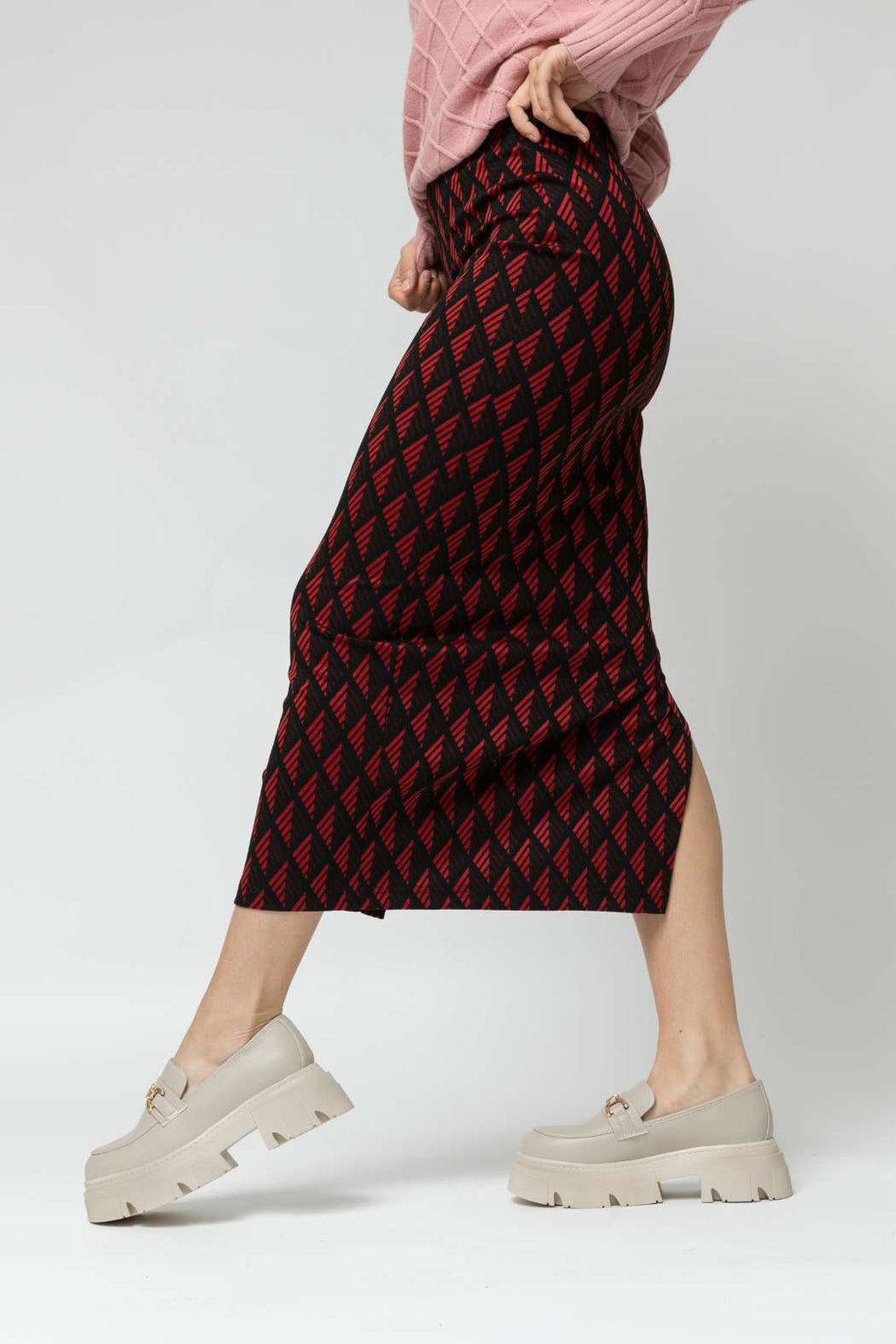 Black Red Split Skirt