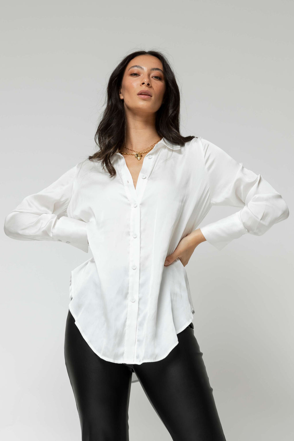 White Asana Silky Shirt - Sale