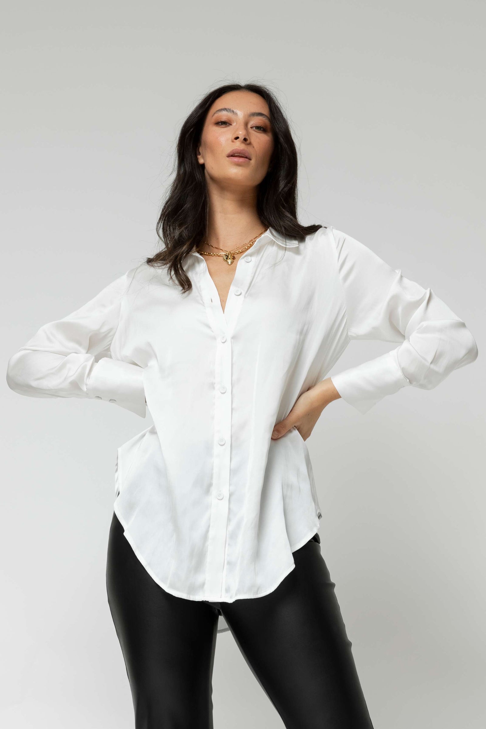 White Asana Silky Shirt - Sale